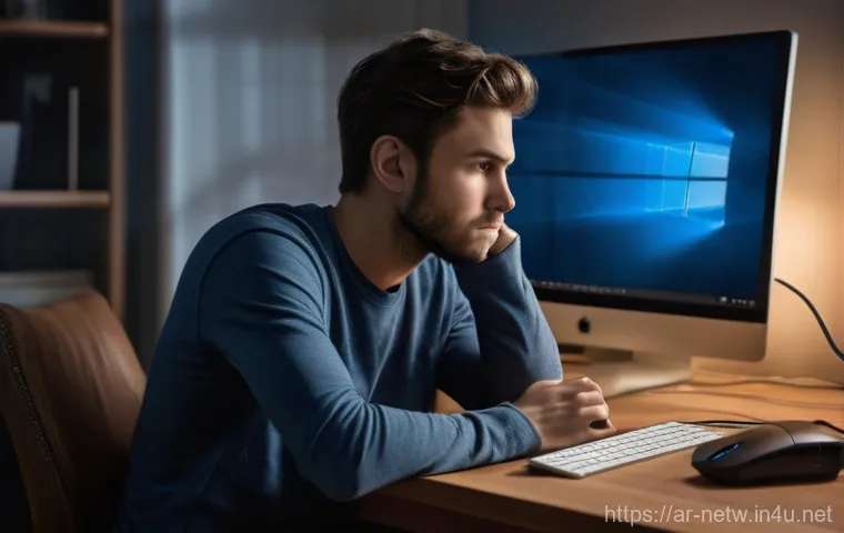 네트워크 실무에서 발생한 데이터 전송 문제 해결 사례 - "A detailed, realistic photo of a young adult male, wearing a casual t-shirt and jeans, sitting at a...