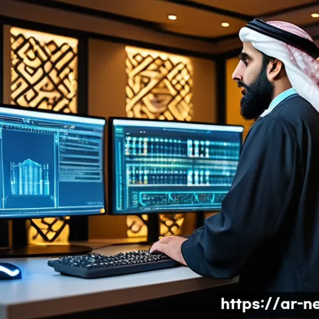 네트워크 실기 시험 대비 라우팅 알고리즘 정리법 - A detailed professional network lab setup illustrating a Middle Eastern engineer in traditional atti...
